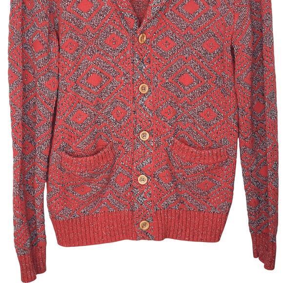 Koto Shawl Collar Diamond Red & Gray Grandpa Core Cardigan Sweater Size M - Picture 4 of 9